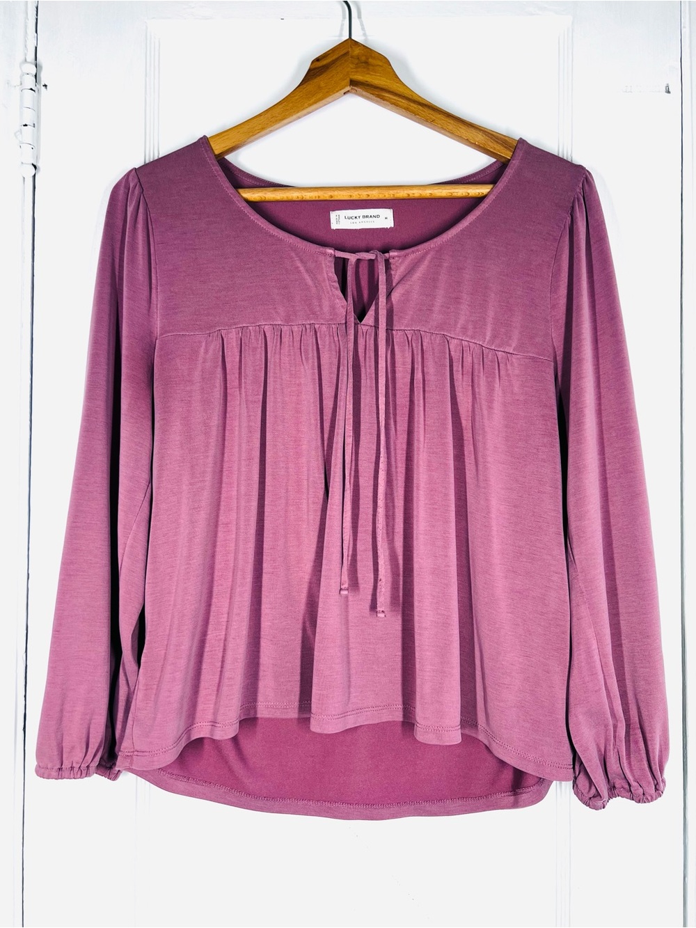 Lucky Brand Mauve V-Neck Knit Sandwashed Tunic Top with Tie Detail